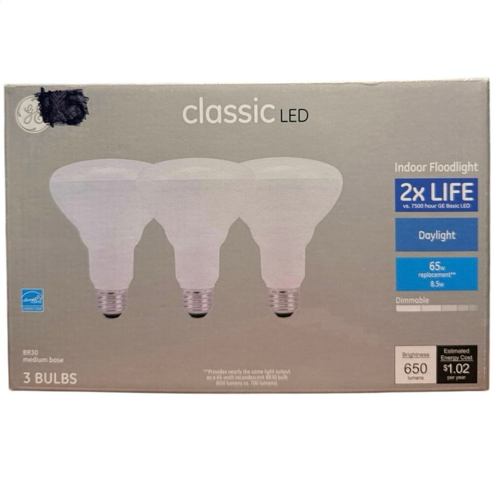 GE Classic LED BR30 Indoor Floodlight Bulbs 65W Replacement Daylight 3 Pack NEW